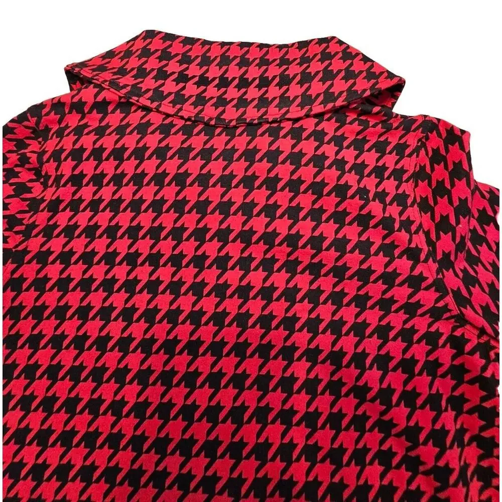 Kim Rogers Womens Red Houndstooth Stretch Jersey Zip Jacket Size Small